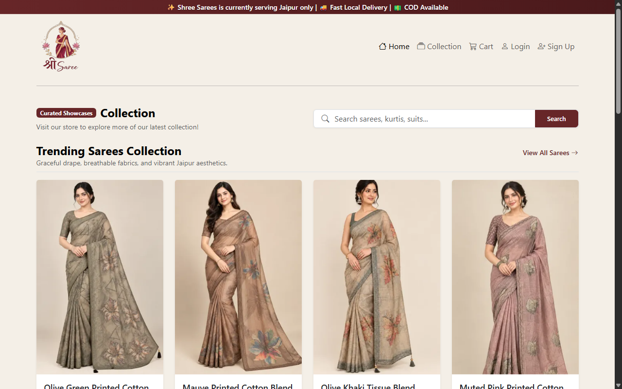 Shree Sarees Live E-Commerce Storefront